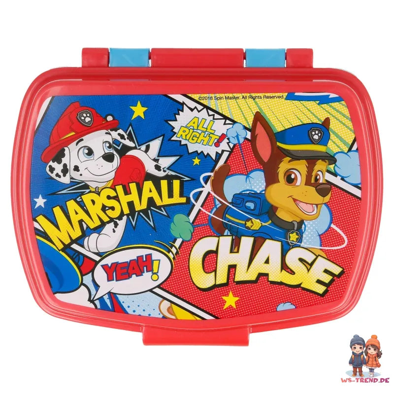 Paw Patrol Chase 4 teiliges Set Lunchbox mit Trinkbecher und Besteck - WS-Trend.de Marshall Brotdose Trinkflasche Löffel Gabel