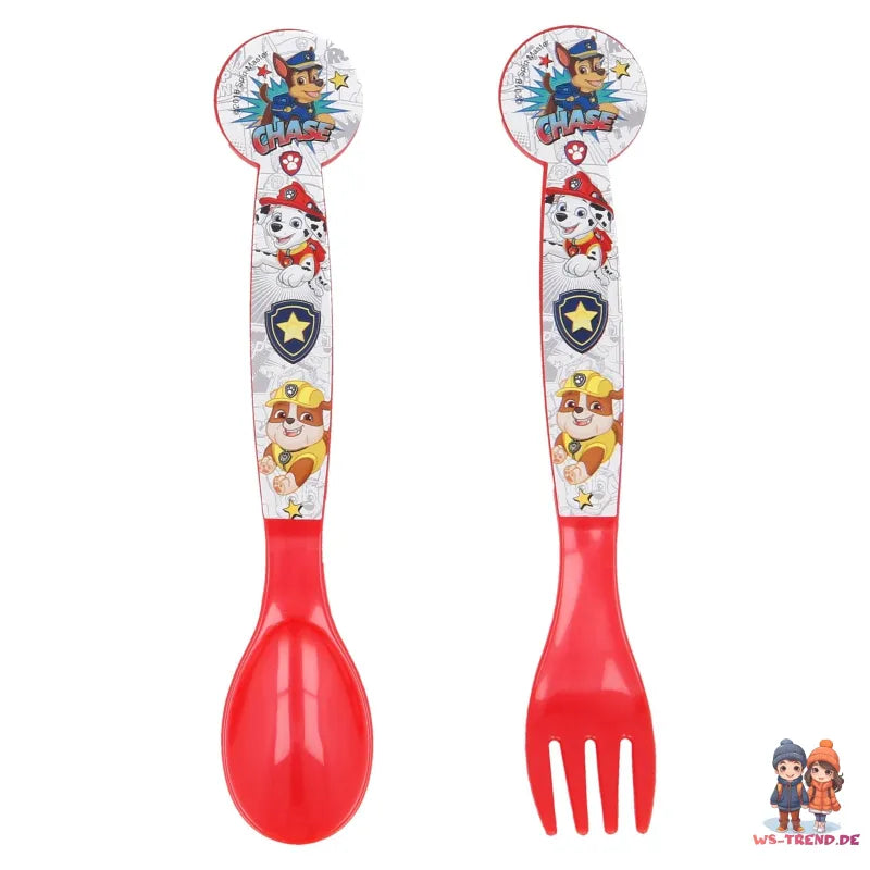 Paw Patrol Chase 4 teiliges Set Lunchbox mit Trinkbecher und Besteck - WS-Trend.de Marshall Brotdose Trinkflasche Löffel Gabel