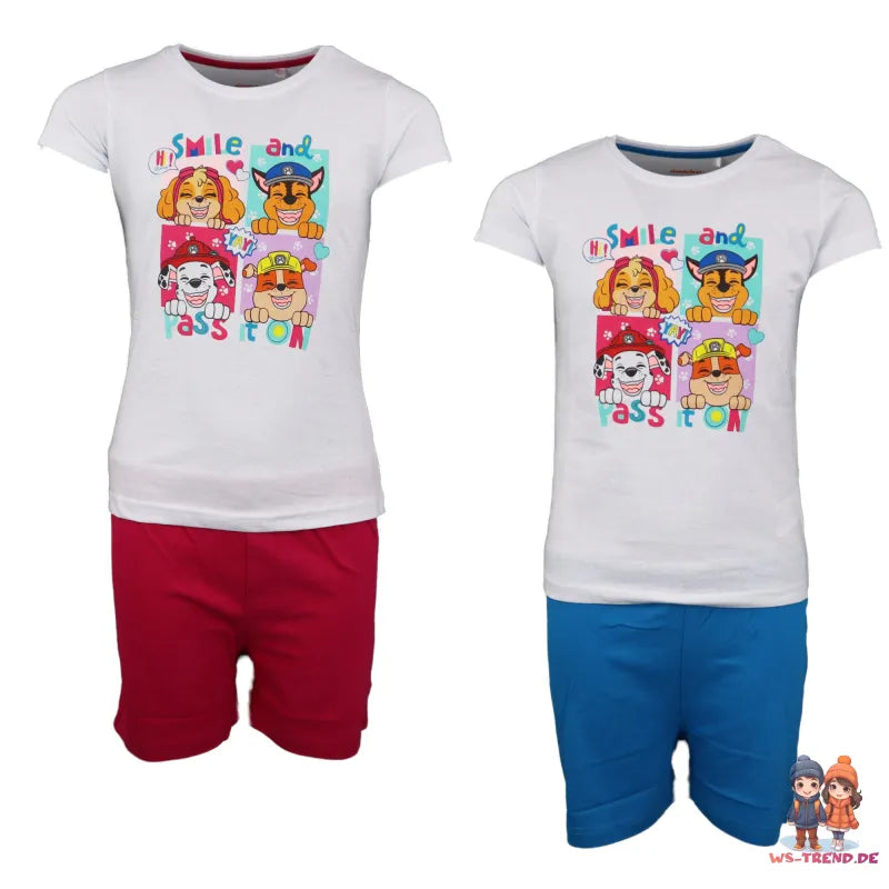Paw Patrol Mädchen Kinder Schlafanzug Pyjama - WS-Trend.de Welpen kurzarm 98 -128 Baumwolle