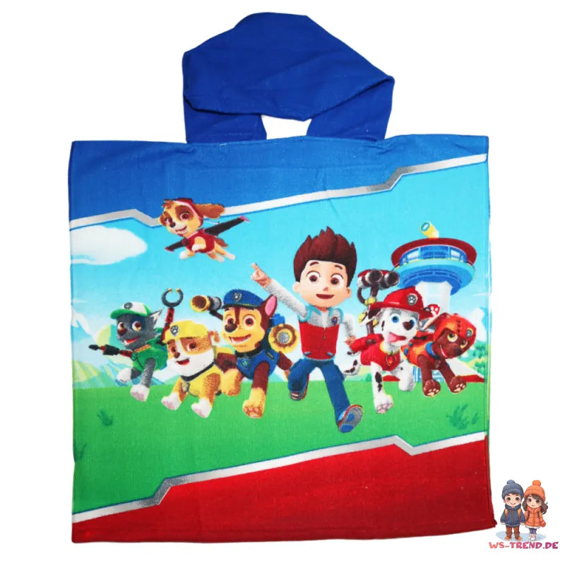 PAW Patrol Kinder Jungen Mikrofaser Poncho Badetuch Badeponcho 55x110 cm - WS-Trend.de
