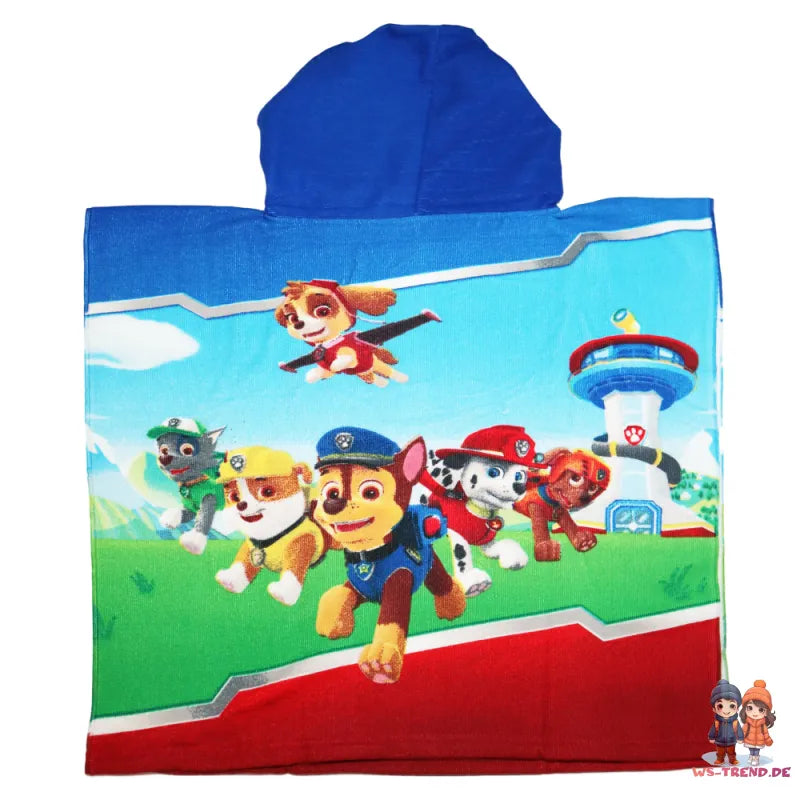 PAW Patrol Kinder Jungen Mikrofaser Poncho Badetuch Badeponcho 55x110 cm - WS-Trend.de
