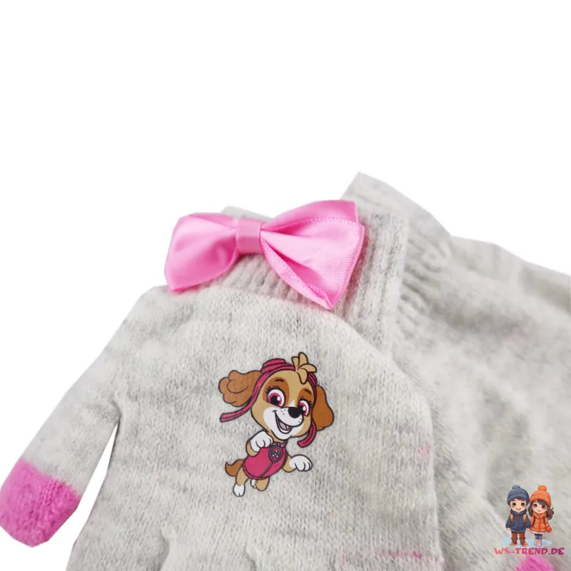 Paw Patrol Skye Kinder Winter Bommel Mütze mit Perlen plus Handschuhe - WS-Trend.de 52 54 Rosa