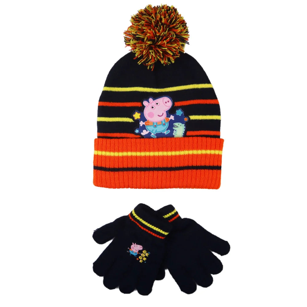 Peppa Pig George Kinder Herbst Wintermütze plus Handschuhe - WS-Trend.de Wutz Winter Set Mütze 52 54