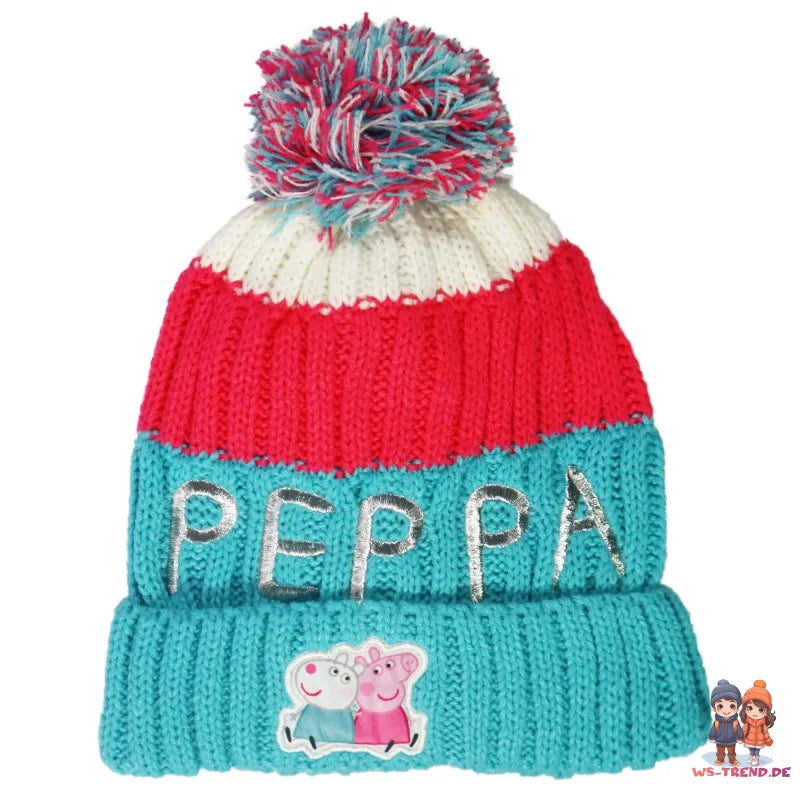 Peppa Wutz Pig Kinder Wintermütze Mütze Bommelmütze plus Handschuhe - WS-Trend.de
