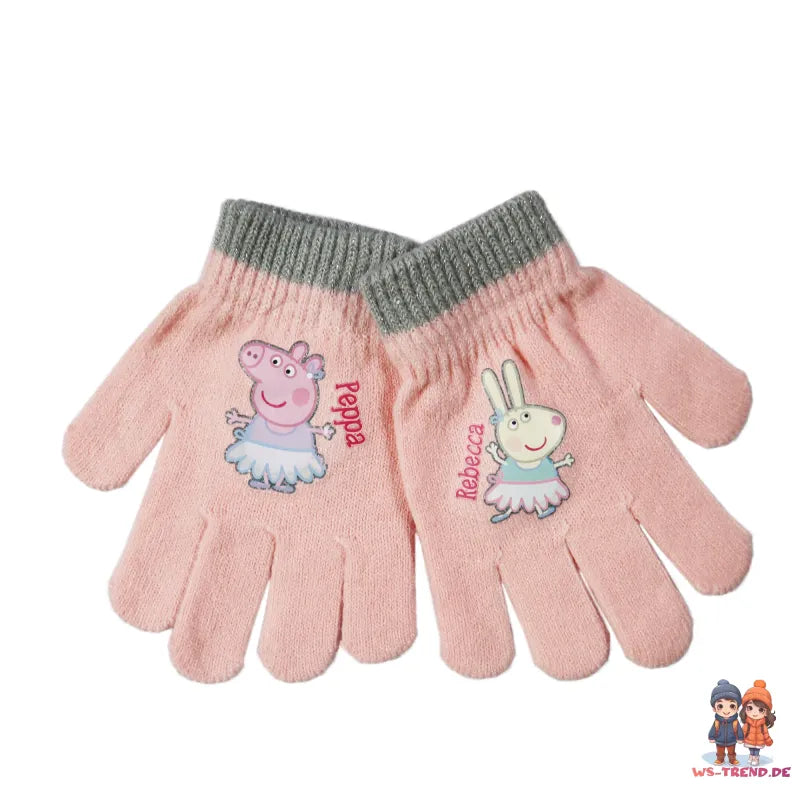 Peppa Wutz Pig Kinder Wintermütze Mütze Bommelmütze plus Handschuhe - WS-Trend.de