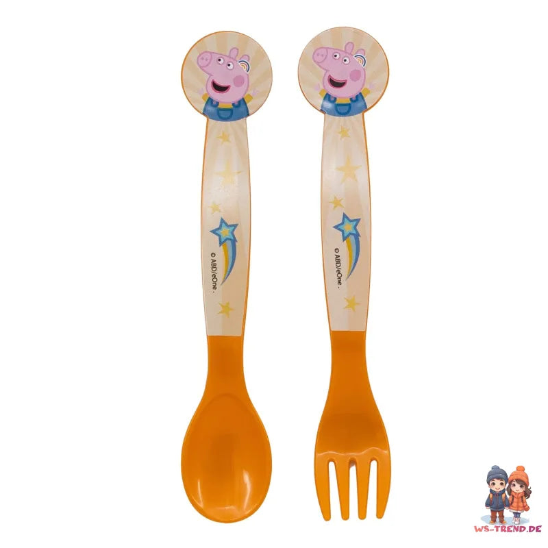 Peppa Wutz George 4er Set Lunchbox mit Trinkbecher und Besteck - WS-Trend.de Pig 4 teiliges Lunch - Brotdose - Trinkflasche