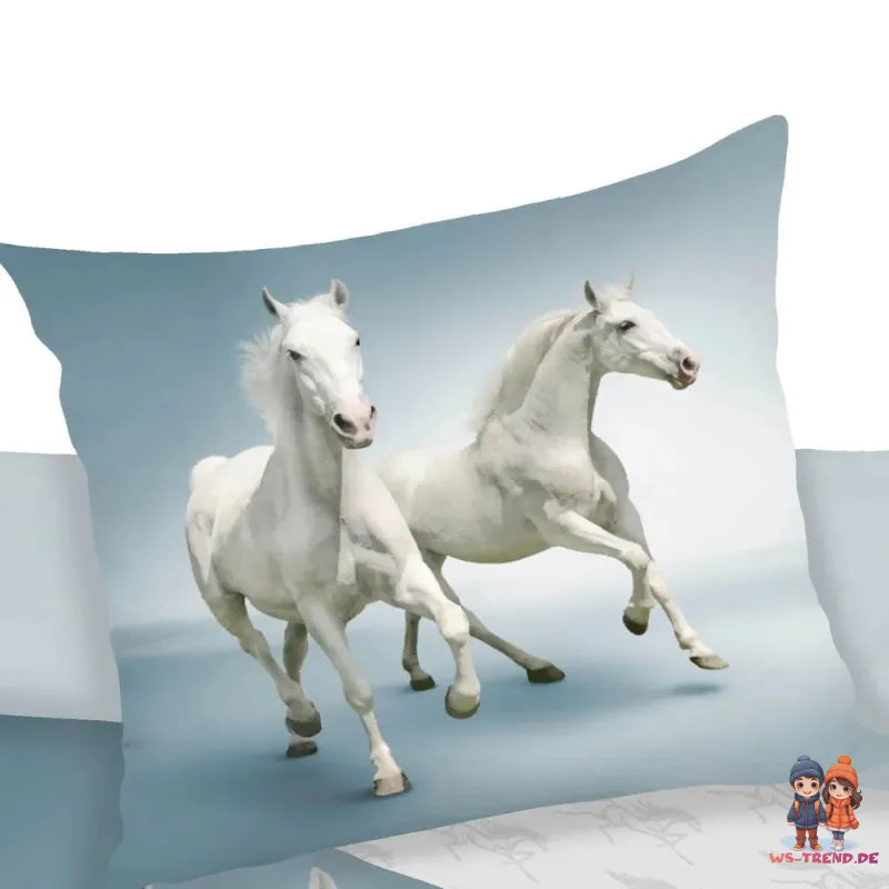 Pferde Motiv Bettwäsche 2tlg Set 135x200 80x80 cm 100% Baumwolle - WS-Trend.de