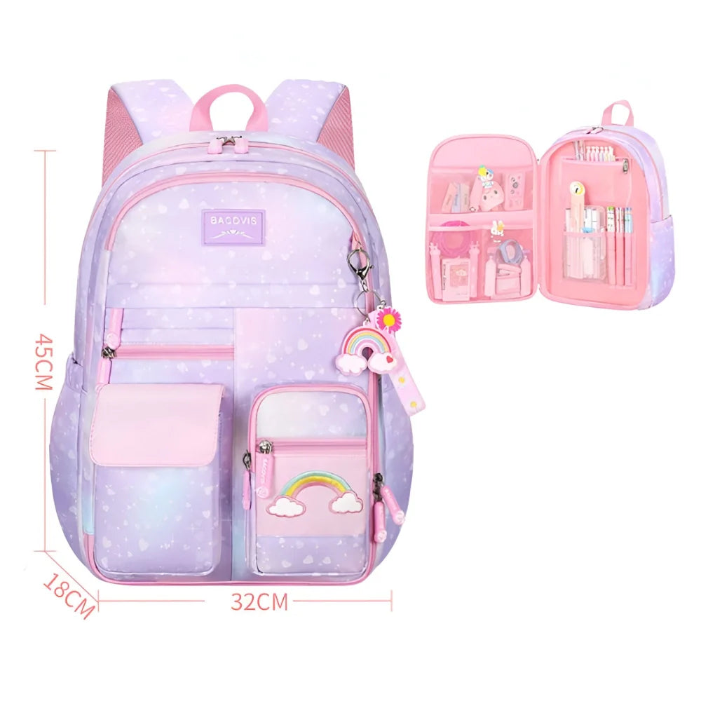 Regenbogen Rainbow Mädchen Rucksack Backpack Tasche Schultasche Lila - WS-Trend.de