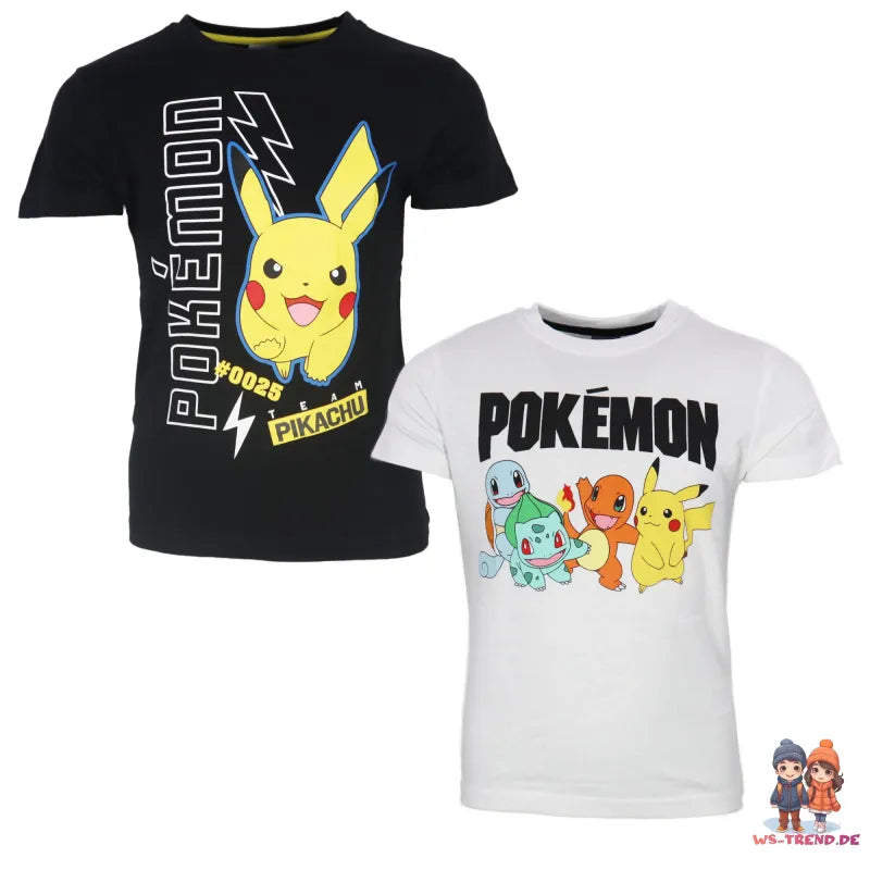 Pokémon Pikachu and Friends Kinder kurzarm T-Shirt - WS-Trend.de Kurzarm Shirt Baumwolle 110 bis 152 Weiß Schwarz