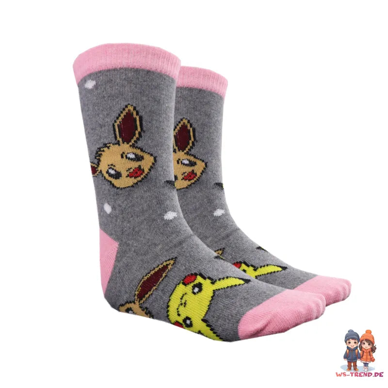 Pokemon Pikachu Evoli Socken 3-er Pack - WS-Trend.de Mädchen gestreift 3er Gr. 23 bis 34