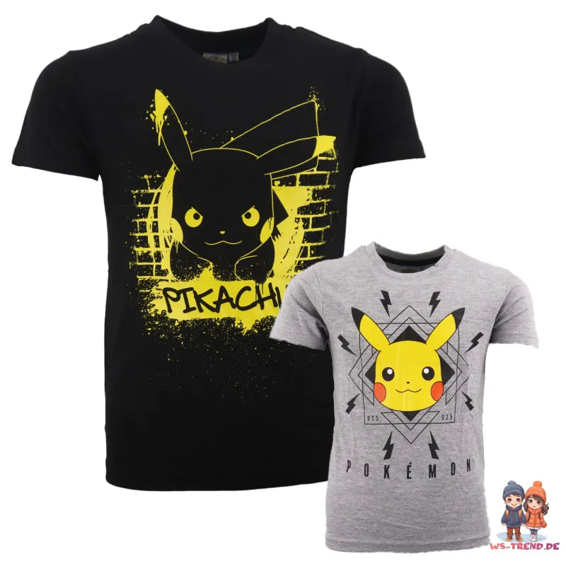 Pokémon Pikachu Kinder kurzarm T-Shirt - WS-Trend.de Kurzarm Shirt Baumwolle 110 bis 152 Grau Schwarz