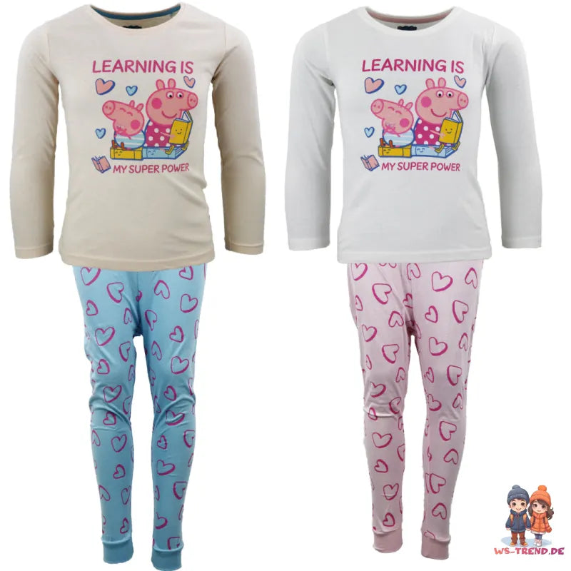 Peppa Pig Kinder Schlafanzug Pyjama lang - WS-Trend.de Wutz 92 -116 Mädchen Baumwolle
