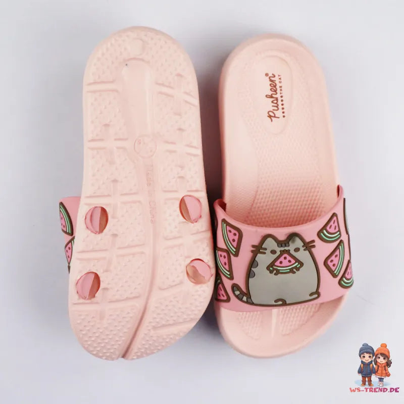Pusheen The Cat 3D Optik Kinder Sandalen - WS-Trend.de Badeschuhe Latschen 25-34 Beige