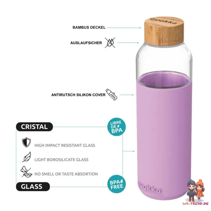 QUOKKA Flow Glasflasche Wasserflasche Trinkflasche antirutsch Cover 660 ml - WS-Trend.de