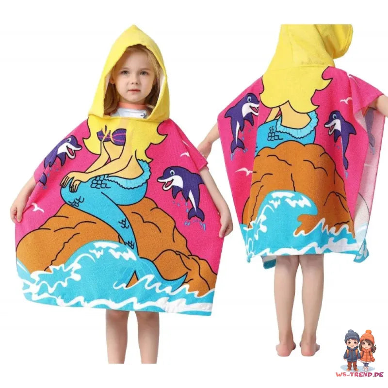 Meerjungfrau Kinder Mädchen Mikrofaser Poncho Badeponcho - WS-Trend.de Badetuch 60x120 cm