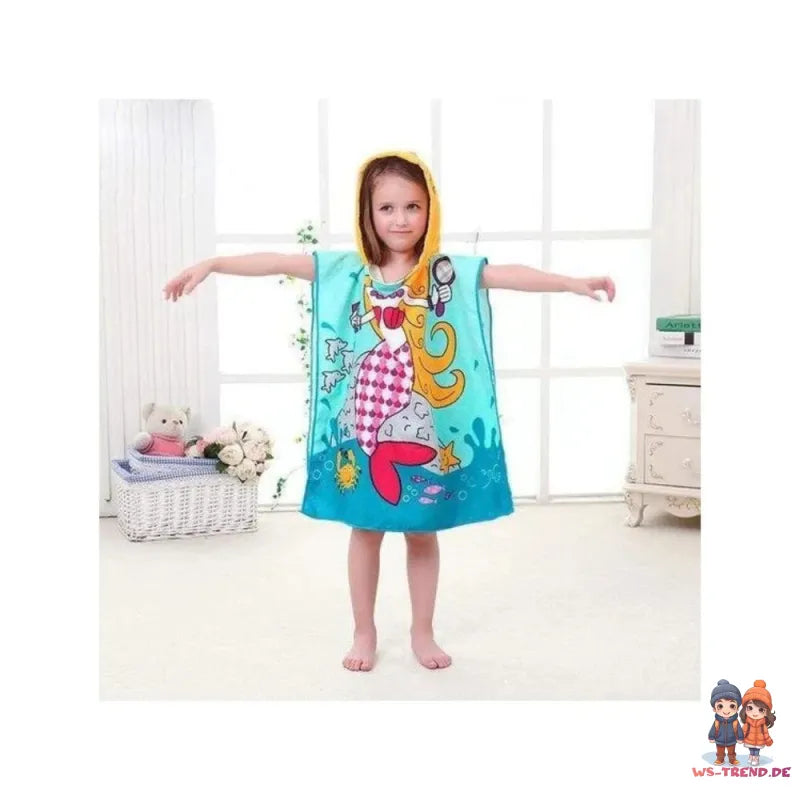 Meerjungfrau Kinder Mädchen Mikrofaser Poncho Badeponcho - WS-Trend.de Badetuch 60x120 cm