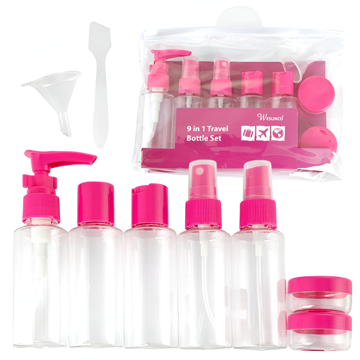 Kulturbeutel Reiseflaschen 9-tlg Set, Schampooflasche Dosen Sprühflasche