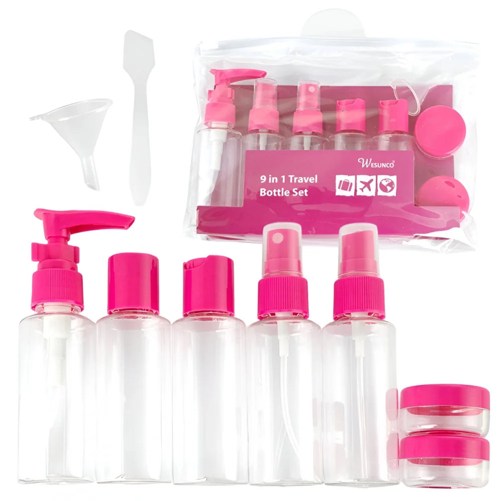 Kulturbeutel Reiseflaschen 9-tlg Set Schampooflasche Dosen Sprühflasche - WS-Trend.de