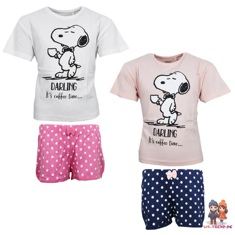Snoopy Mädchen kurzarm Pyjama Schlafanzug Shirt Shorts - WS-Trend.de 134 - 164 Baumwolle