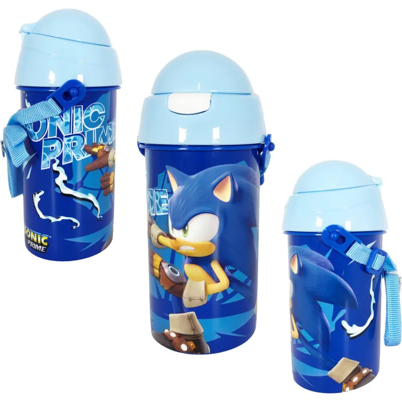 Sonic Prime Wasserflasche Trinkflasche Flasche mit Trinkhalm Gurt 500 ml - WS-Trend.de