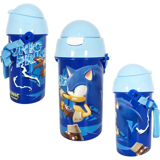 Sonic Prime Wasserflasche Trinkflasche Flasche mit Trinkhalm Gurt 500 ml - WS-Trend.de