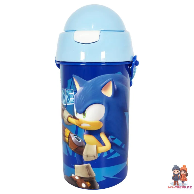Sonic Prime Wasserflasche Trinkflasche Flasche mit Trinkhalm Gurt 500 ml - WS-Trend.de