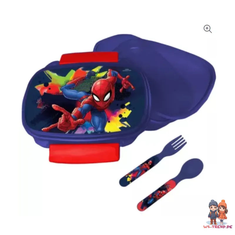 Marvel Spiderman 4 tlg Kinder Lunch Set Brotdose Trinkflasche Besteck WS Trend.de