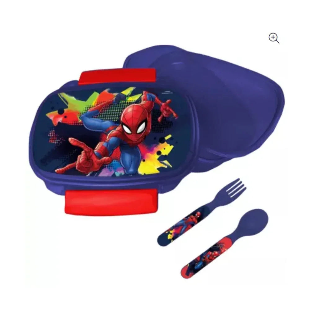 Marvel Spiderman 4 tlg Kinder Lunch Set Brotdose Trinkflasche Besteck - WS-Trend.de