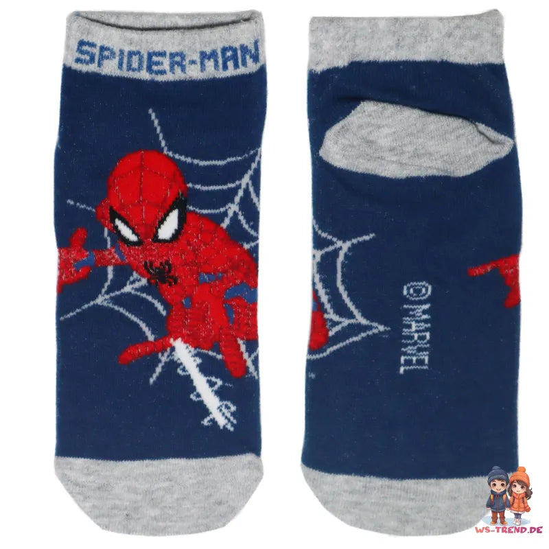 Marvel Spiderman kurze Kinder Socken 2er Pack - WS-Trend.de Sneaker - Blau Grau 23 bis 34 Jungen