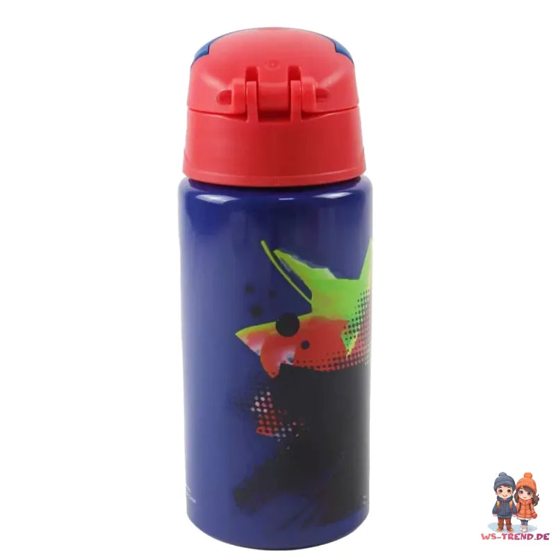 Marvel Spiderman Aluminium Wasserflasche Trinkflasche Flasche 500 ml - WS-Trend.de mit Trinkhalm Gurt