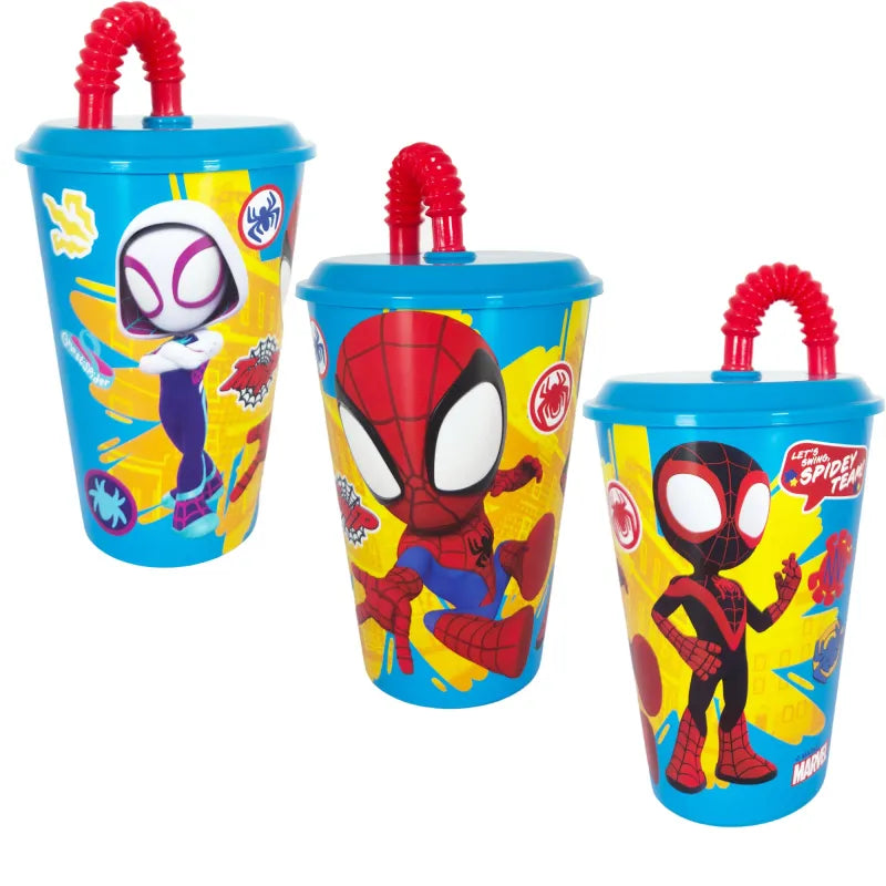 Marvel Spiderman Spidey Gwen Miles Kinder Trinkbecher Becher Halm 430 ml - WS-Trend.de