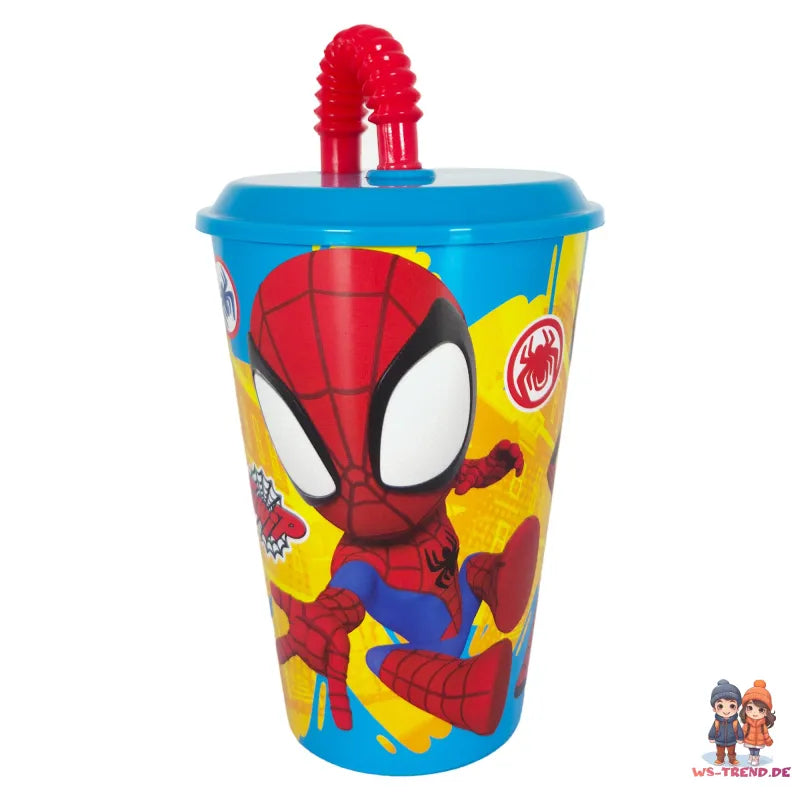 Marvel Spiderman Spidey Gwen Miles Kinder Trinkbecher Becher Halm 430 ml - WS-Trend.de