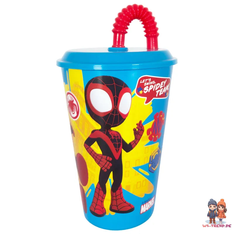 Marvel Spiderman Spidey Gwen Miles Kinder Trinkbecher Becher Halm 430 ml - WS-Trend.de