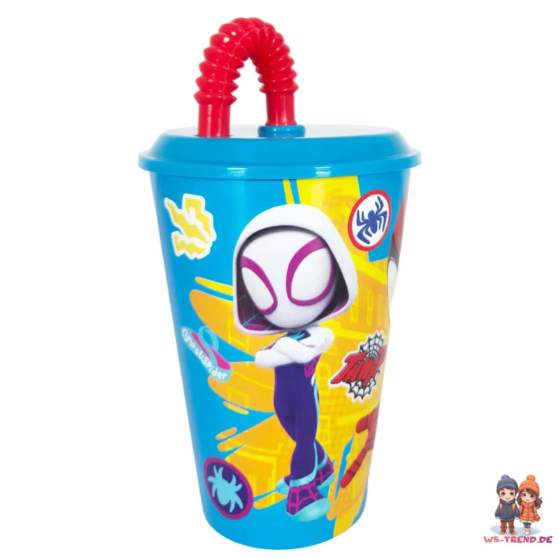 Marvel Spiderman Spidey Gwen Miles Kinder Trinkbecher Becher Halm 430 ml - WS-Trend.de