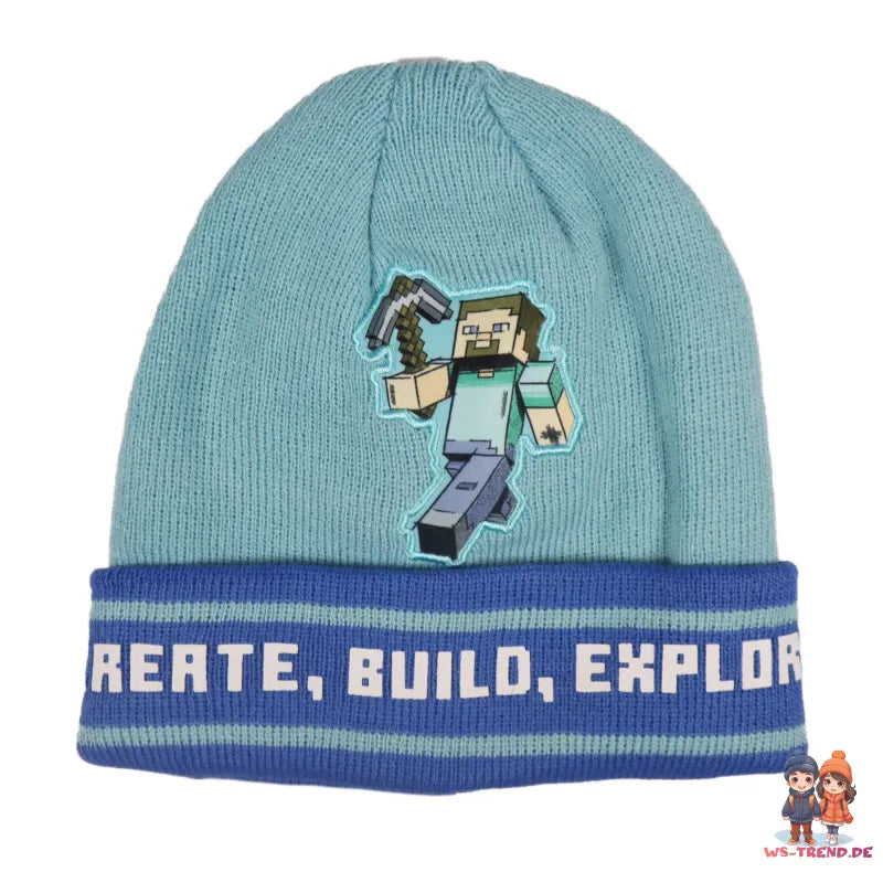 Minecraft Gamer Steve Kinder 2tlg Set Wintermütze Mütze plus Handschuhe - WS-Trend.de 54 56