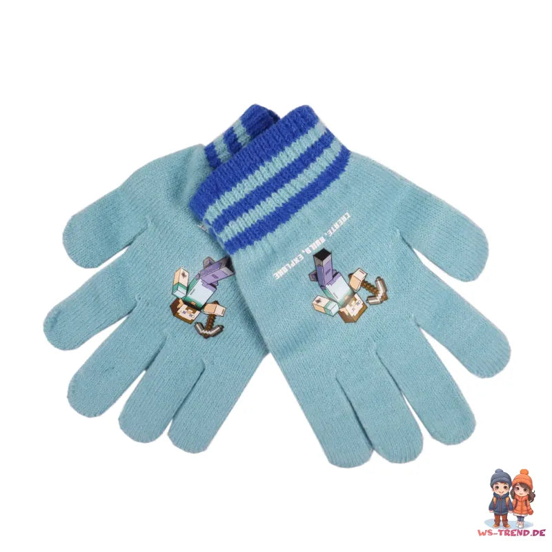 Minecraft Gamer Steve Kinder 2tlg Set Wintermütze Mütze plus Handschuhe - WS-Trend.de 54 56