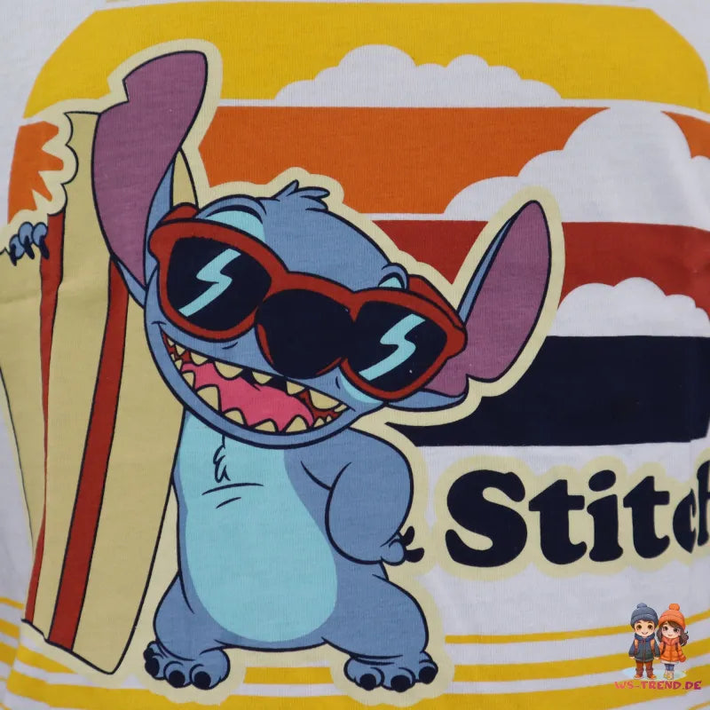 Disney Stitch T-Shirt Kurzarm Kinder Jungen Shirt - WS-Trend.de 98-134 100% Baumwolle Blau Weiß