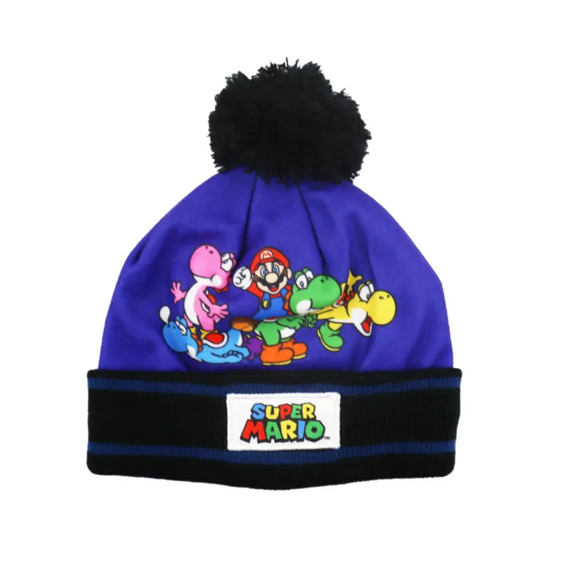 Super Mario Yoshi Kinder Herbst Wintermütze - WS-Trend.de und Winter Mütze Gr. 52/54 Kindermütze Bommel Rot Blau
