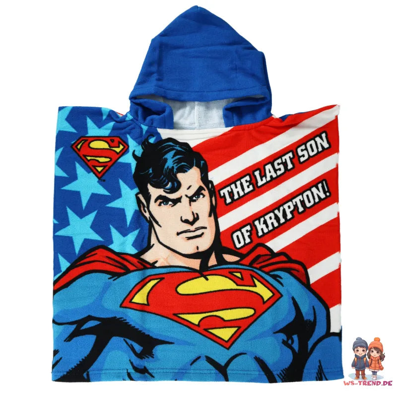 DC Comic Superman Kinder Jungen Mikrofaser Poncho Badeponcho - WS-Trend.de 55x55 cm
