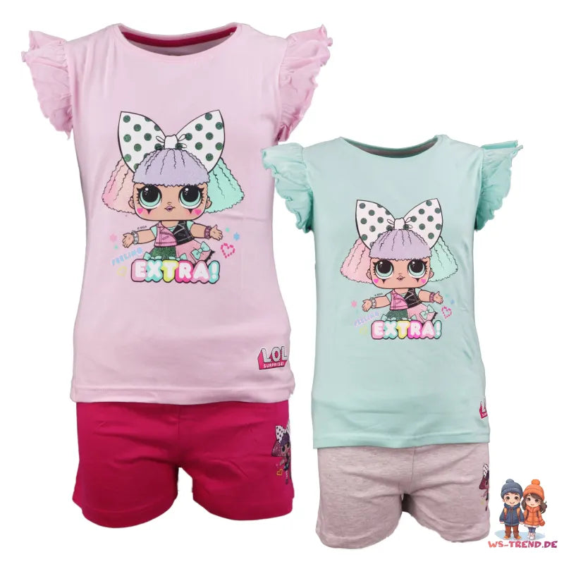 LOL Surprise Kinder Schlafanzug Pyjama - WS-Trend.de kurzarm 98 bis 128 Baumwolle Grün Rosa