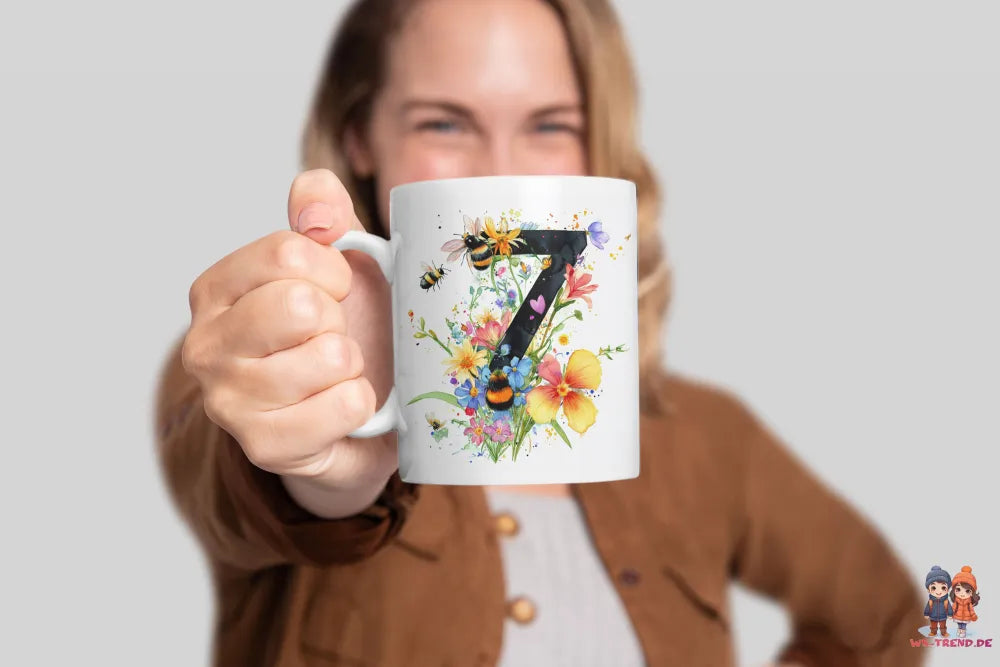 Name A bis Z und 9 Blumen Bienen Kaffeetasse Teetasse Tasse Geschenkidee - WS-Trend.de