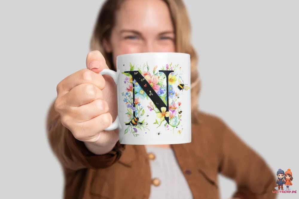 Name A bis Z und 9 Blumen Bienen Kaffeetasse Teetasse Tasse Geschenkidee - WS-Trend.de