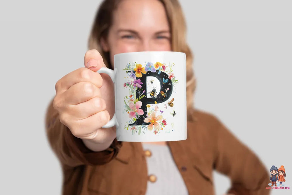 Name A bis Z und 9 Blumen Bienen Kaffeetasse Teetasse Tasse Geschenkidee - WS-Trend.de