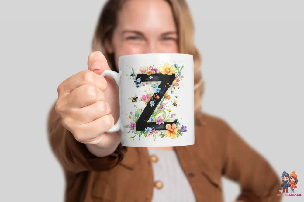 Name A bis Z und 9 Blumen Bienen Kaffeetasse Teetasse Tasse Geschenkidee - WS-Trend.de