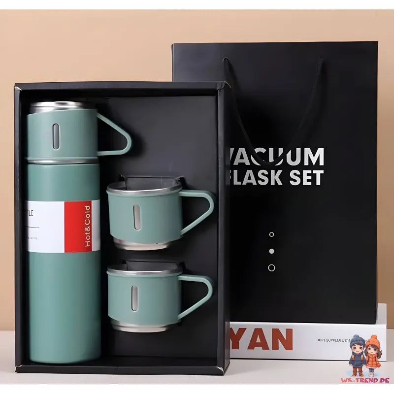 4 tlg. Set Thermoflasche Edelstahl Trinkflasche 500ml 3 Trinkbecher Becher - WS-Trend.de 4tlg. für kalte und heiße Getränke