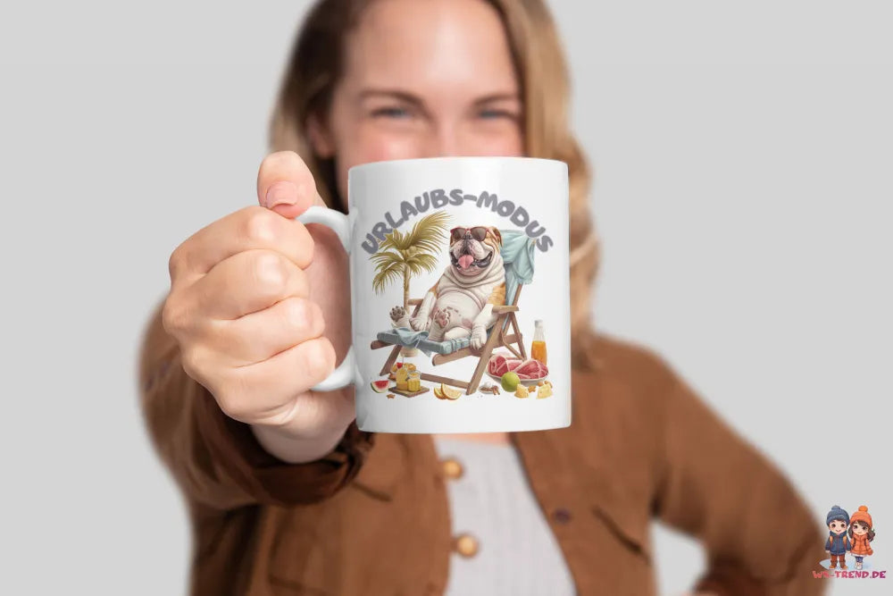 Bulldogge Urlaubs-Modus lustige Keramik Kaffeetasse Teetasse Tasse Geschenkidee - WS-Trend.de