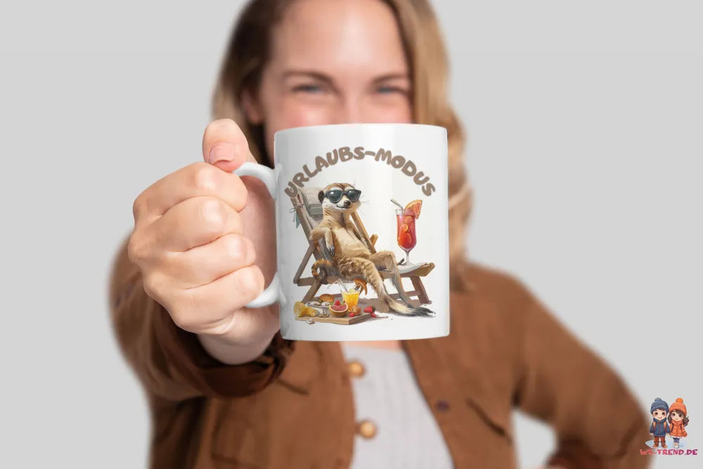Erdmännchen Urlaubs-Modus Keramik Kaffeetasse Teetasse Tasse Geschenkidee - WS-Trend.de