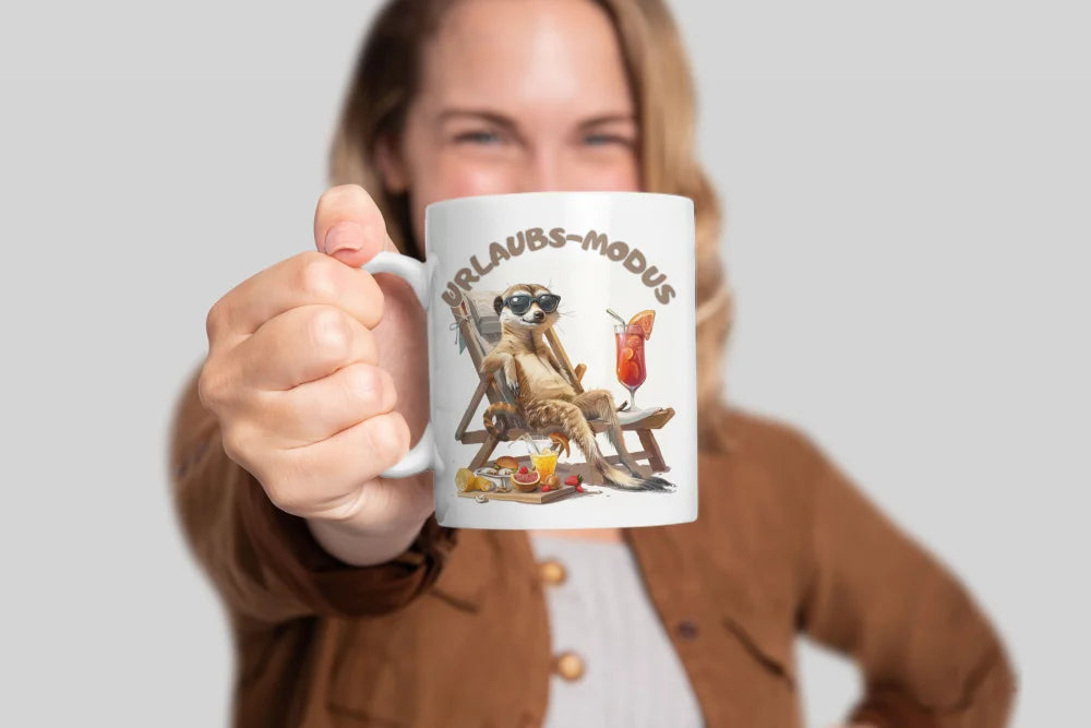 Erdmännchen Urlaubs-Modus Keramik Kaffeetasse Teetasse Tasse Geschenkidee - WS-Trend.de