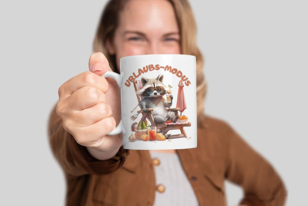 Waschbär Urlaubs-Modus Keramik Kaffeetasse Teetasse Tasse Geschenkidee - WS-Trend.de