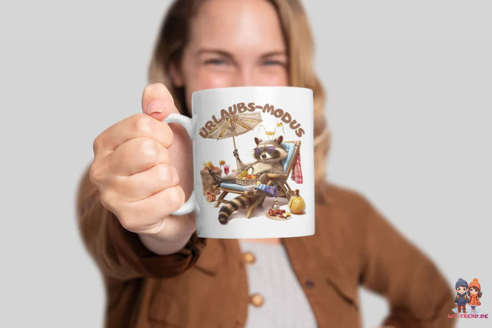 Waschbär Urlaubs-Modus Keramik Kaffeetasse Teetasse Tasse Geschenkidee - WS-Trend.de